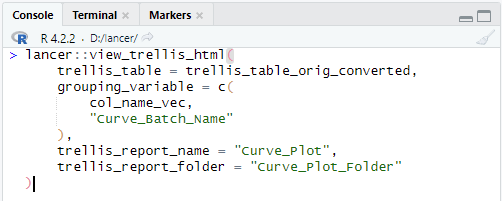 Code copied to the R Studio console.